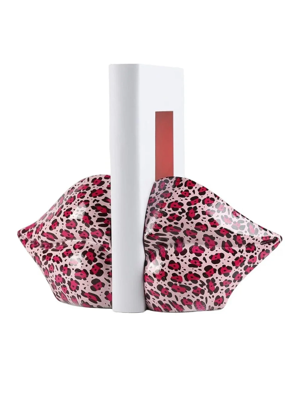 NWT 2-Piece Resin Lips Book Ends In Pink Lopard Print 10.2